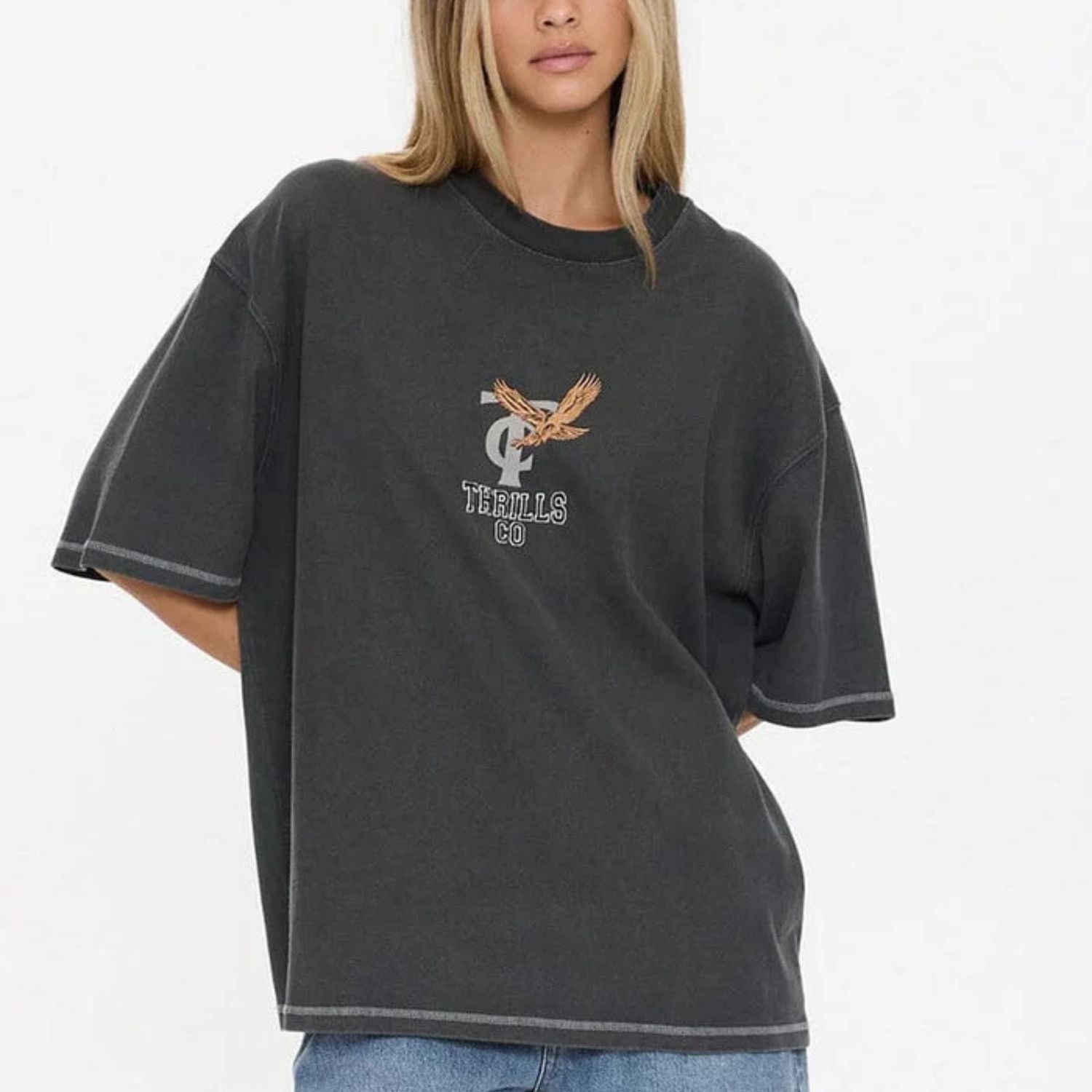 THRILLS WOMENS TAKE IT EASY OVERSIZED SS TEE - MERCH BLACK
