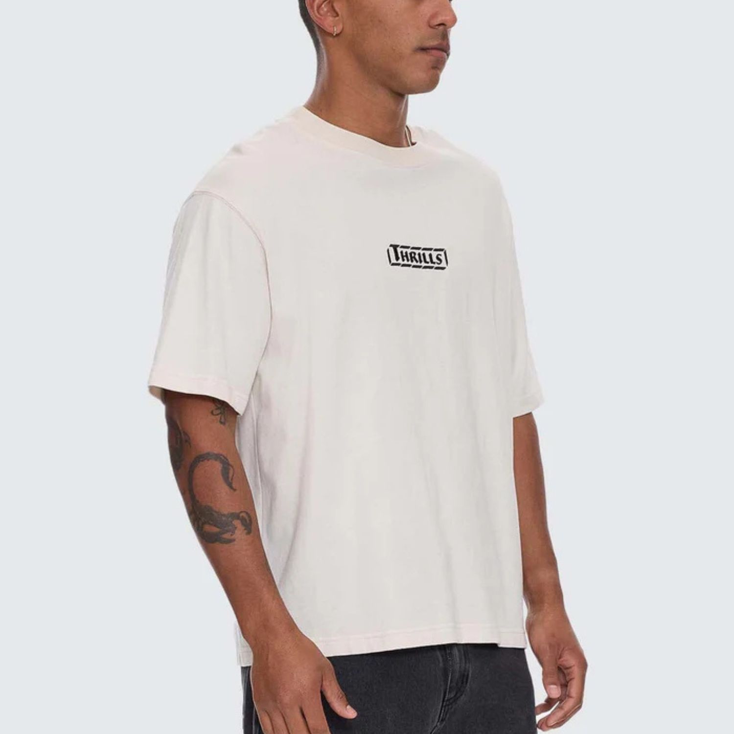 THRILLS MENS CALM STATE EMBRO BOX FIT OVERSIZE CROPPED SS TEE - UNBLEACHED