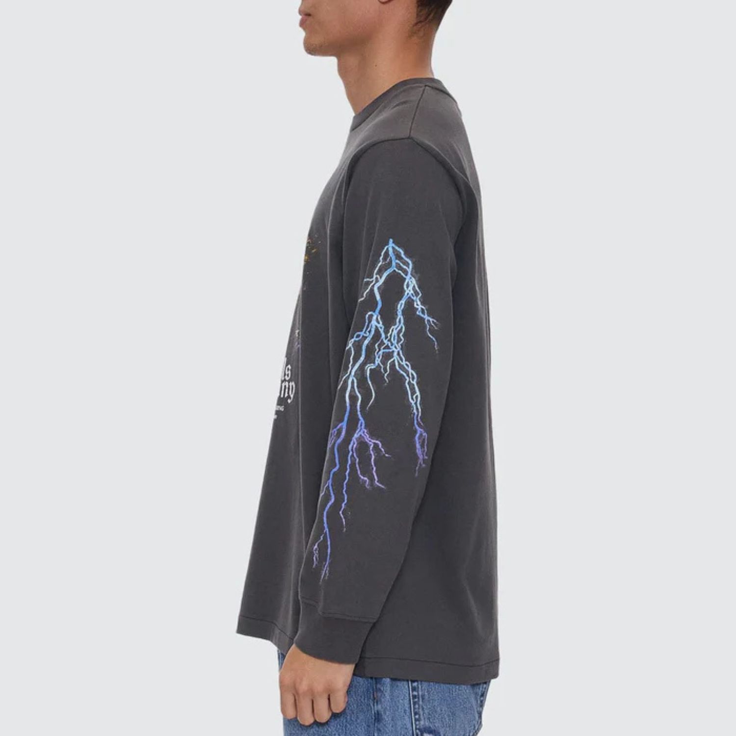 THRILLS MENS FLIGHT RISK OVERSIZE FIT L/S TEE - MERCH BLACK