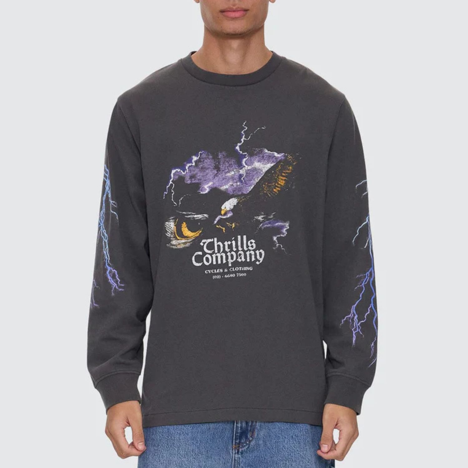 THRILLS MENS FLIGHT RISK OVERSIZE FIT L/S TEE - MERCH BLACK