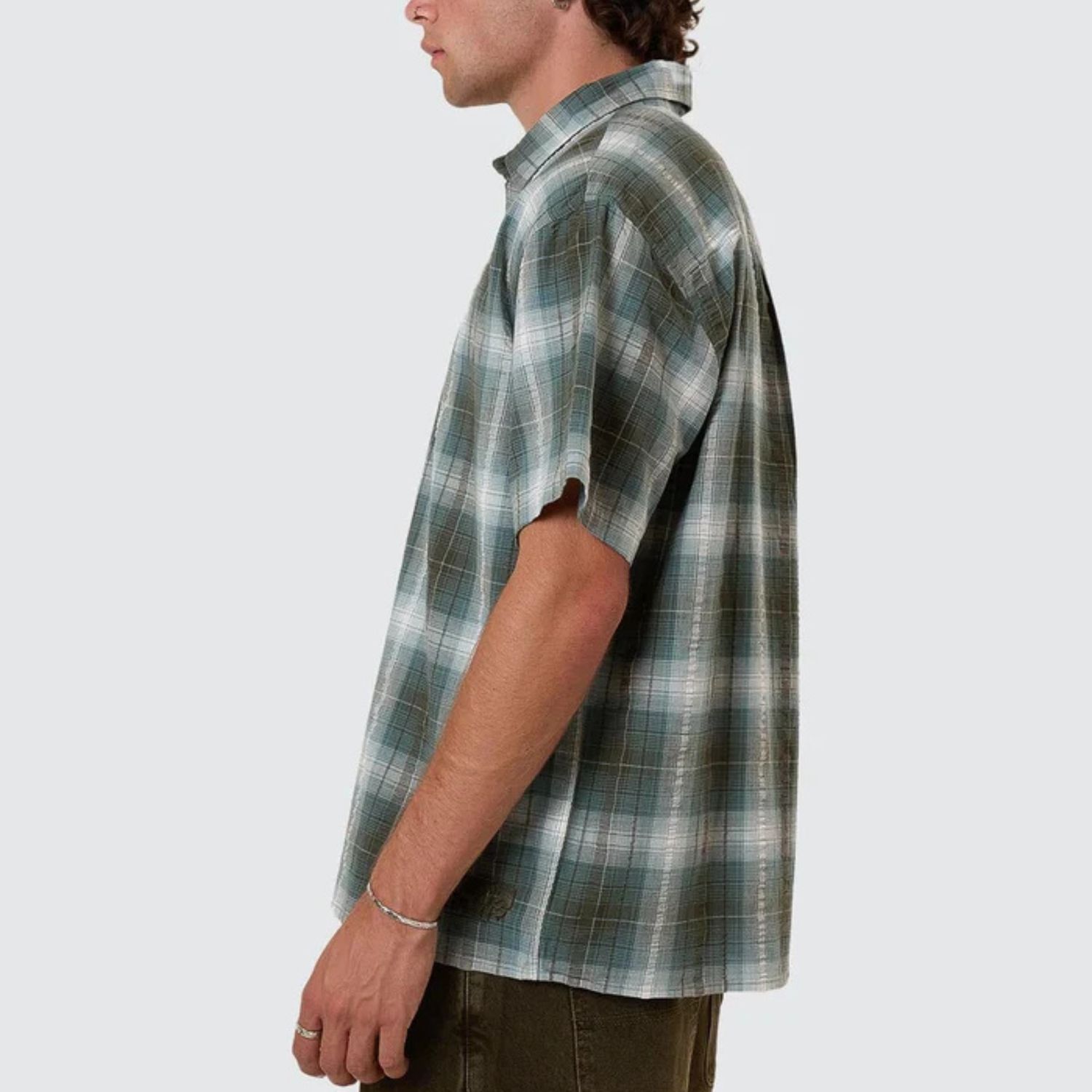 THRILLS MENS CHEAP THRILLS CHECK SS CROPPED SHIRT - TARMAC