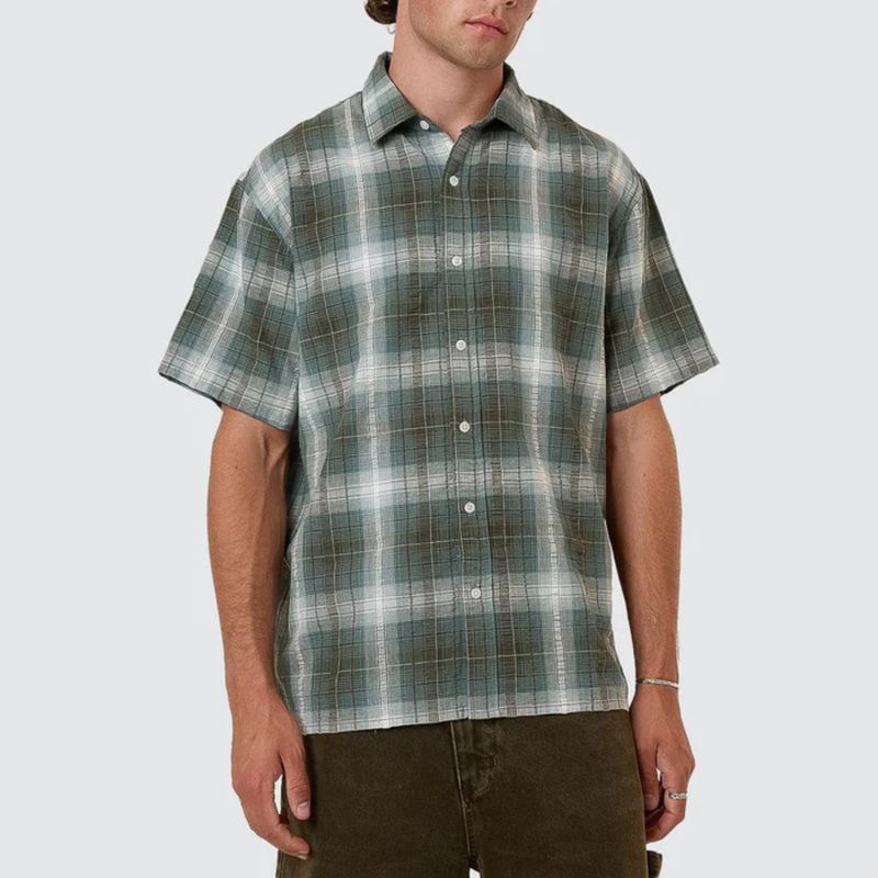 THRILLS MENS CHEAP THRILLS CHECK SS CROPPED SHIRT - TARMAC