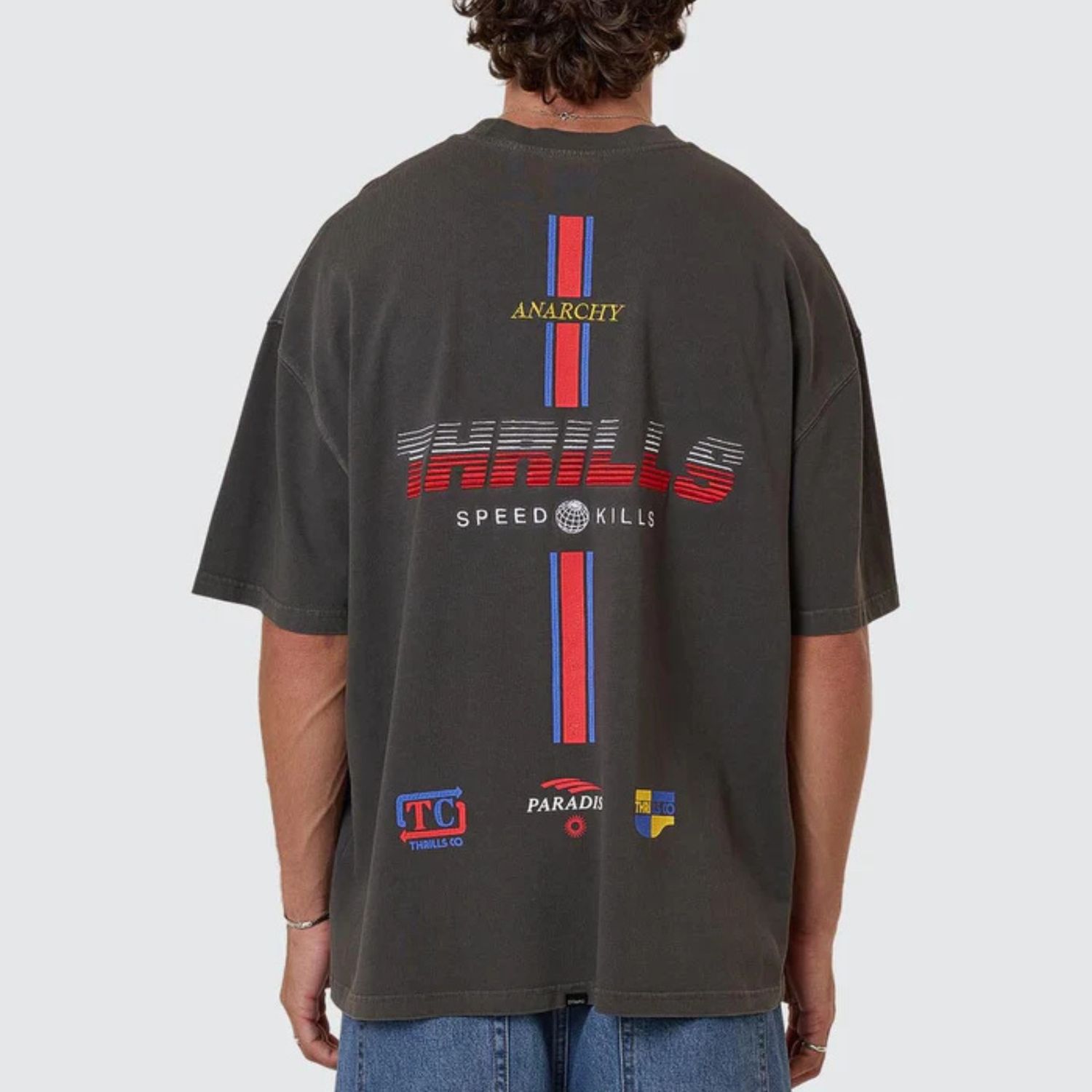 THRILLS MENS ANARCHY IN PARADISE BOX FIT OVERSIZE SS TEE - MERCH BLACK