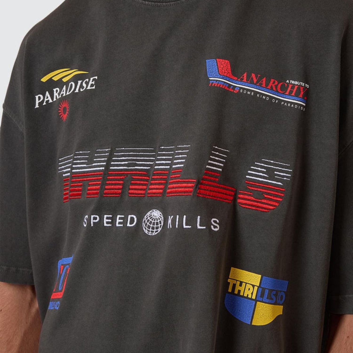 THRILLS MENS ANARCHY IN PARADISE BOX FIT OVERSIZE SS TEE - MERCH BLACK