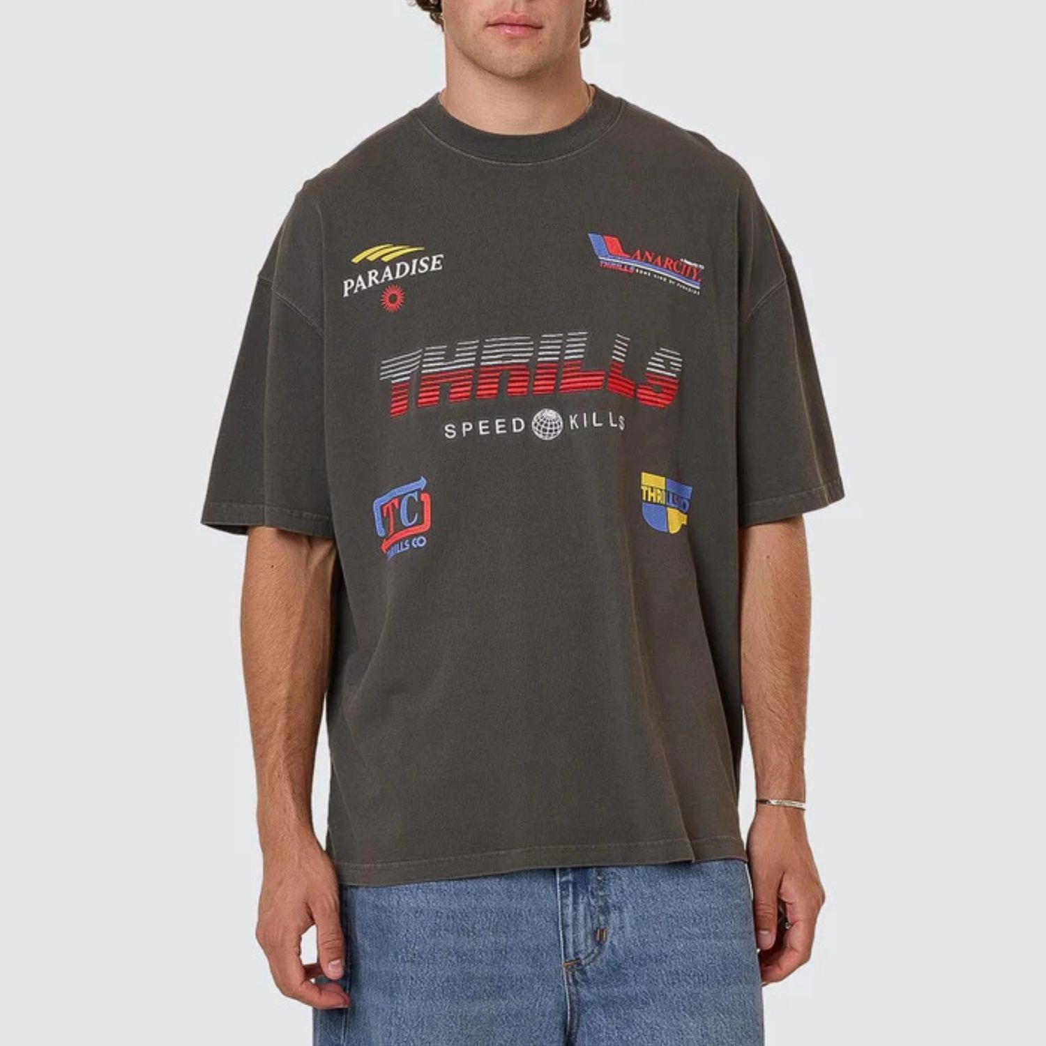 THRILLS MENS ANARCHY IN PARADISE BOX FIT OVERSIZE SS TEE - MERCH BLACK