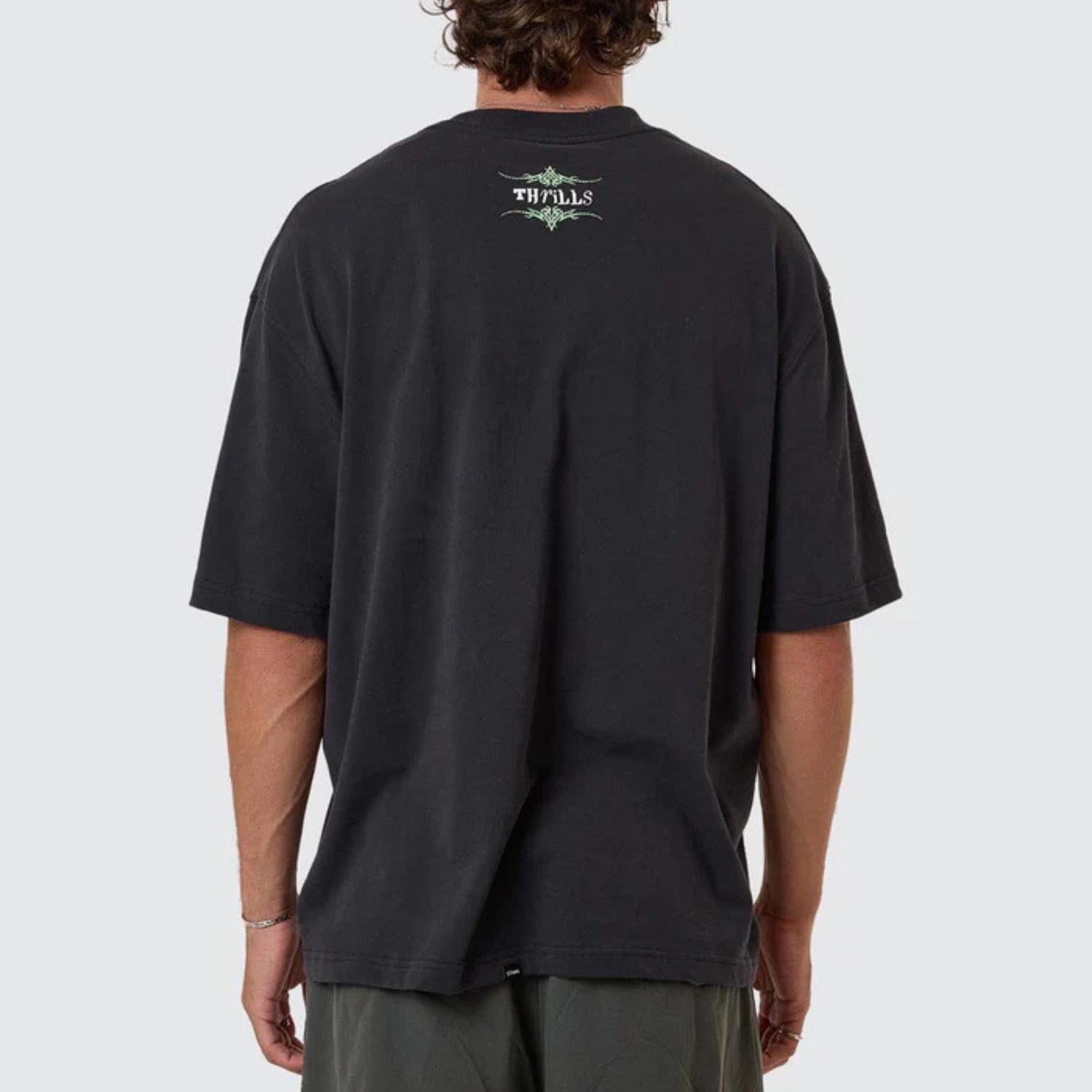 THRILLS MENS TRANSMISSION BOX FIT OVERSIZE CROPPED SS TEE - WASHED BLACK