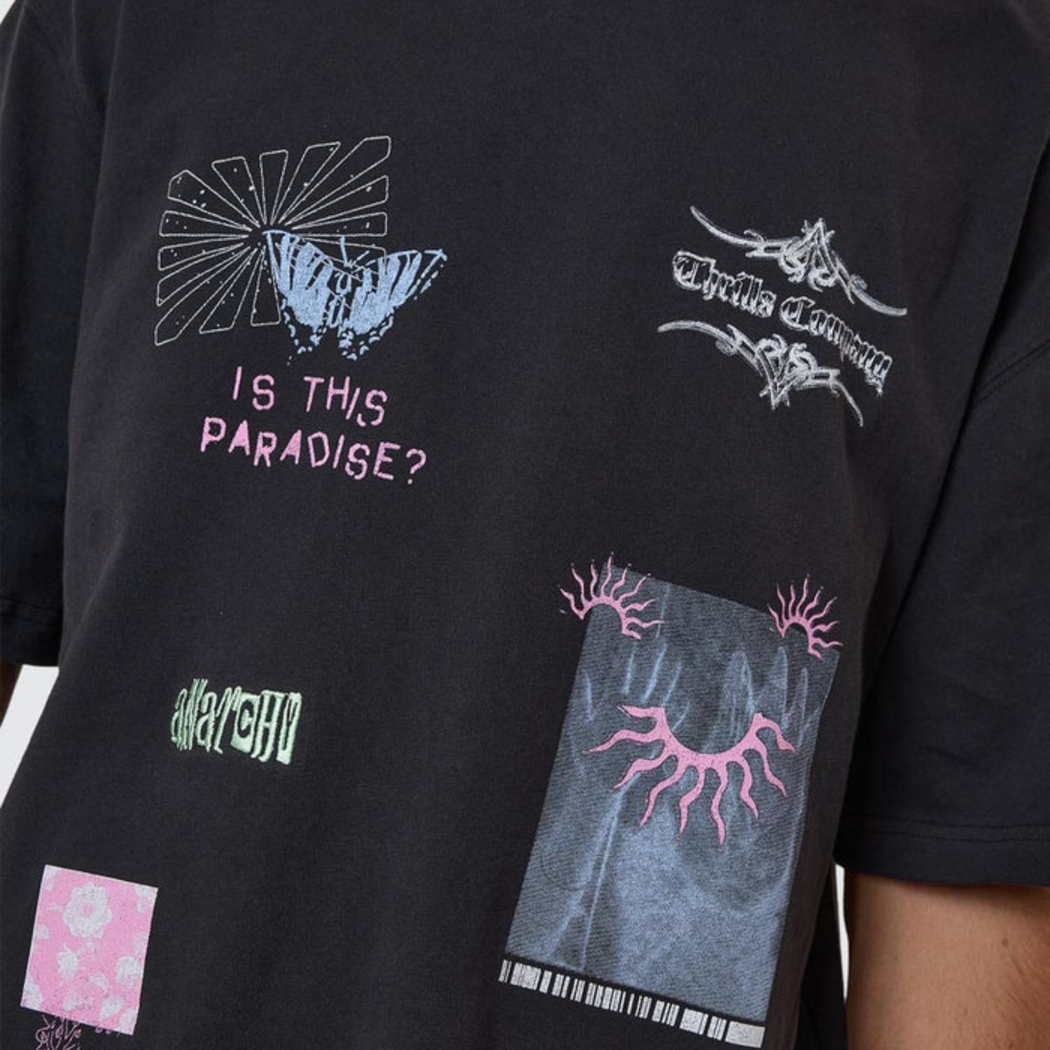 THRILLS MENS TRANSMISSION BOX FIT OVERSIZE CROPPED SS TEE - WASHED BLACK