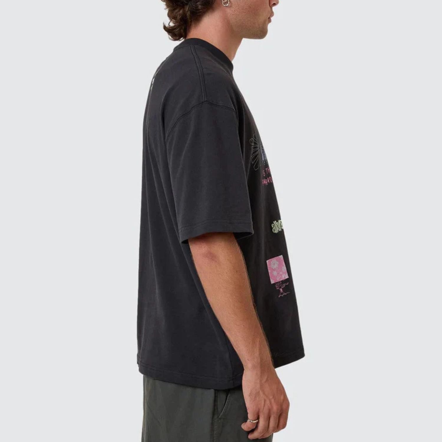 THRILLS MENS TRANSMISSION BOX FIT OVERSIZE CROPPED SS TEE - WASHED BLACK