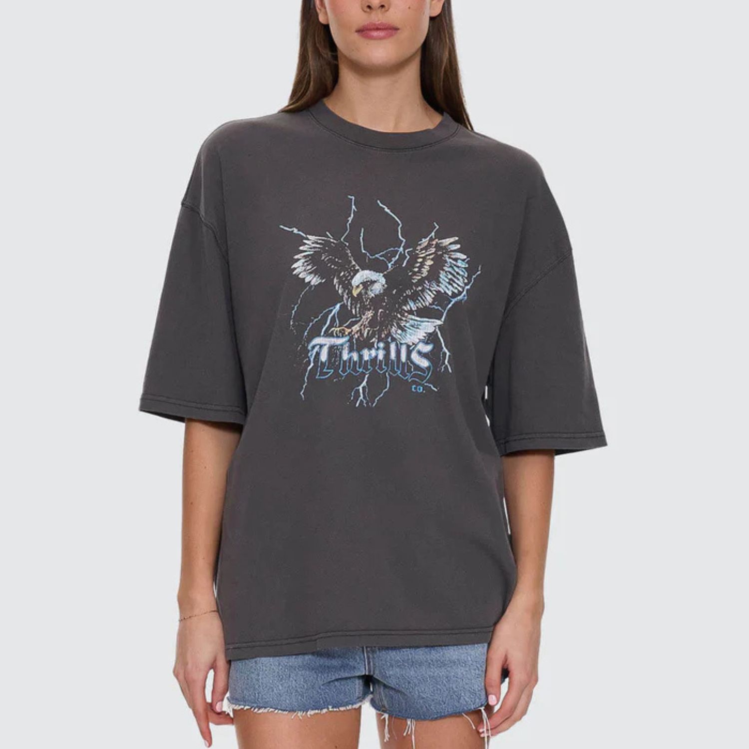 THRILLS LADIES RUN FOR THE HILLS OVERSIZED TEE- MERCH BLACK