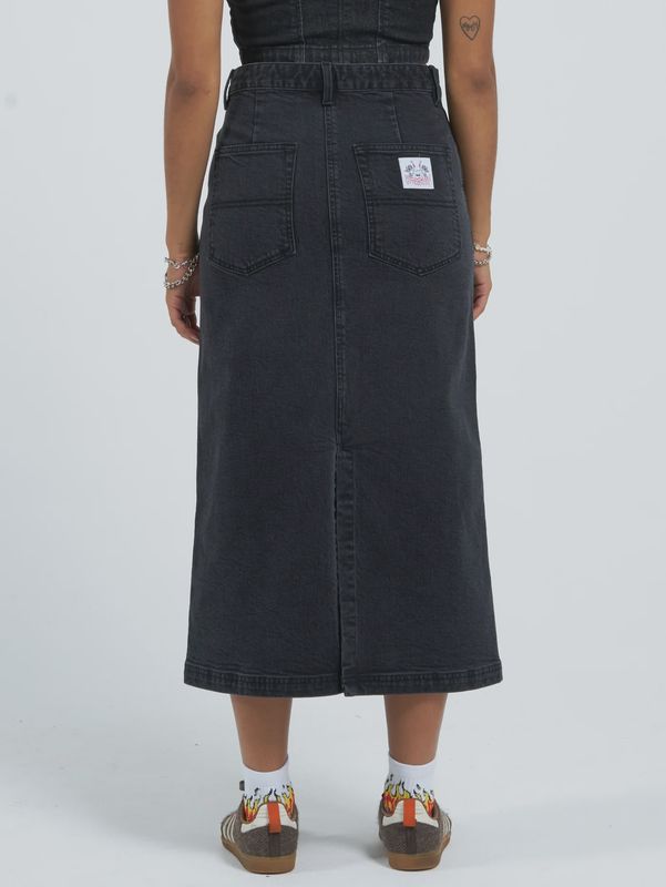 WORSHIP LADIES MYSTERIES DENIM MAXI SKIRT- USED BLACK