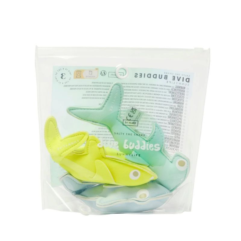 SUNNYLIFE SALTY THE SHARK DIVE BUDDIES SET OF 3 - AQUA NEON YELLOW