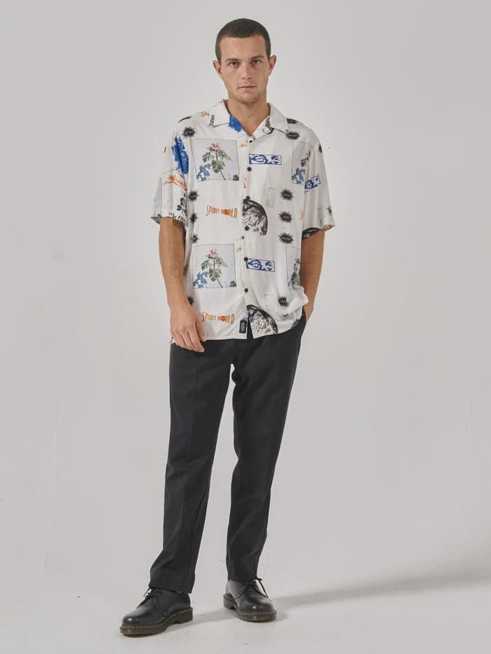 THRILLS MENS SPIRIT WORLD BOWLING SS SHIRT - DIRTY WHITE
