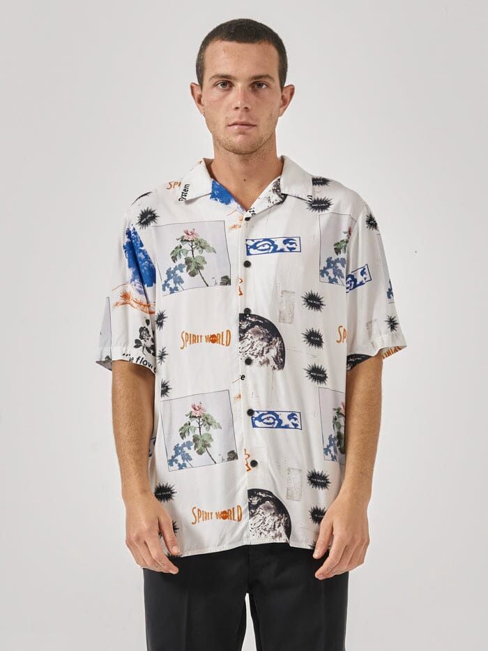 THRILLS MENS SPIRIT WORLD BOWLING SS SHIRT - DIRTY WHITE