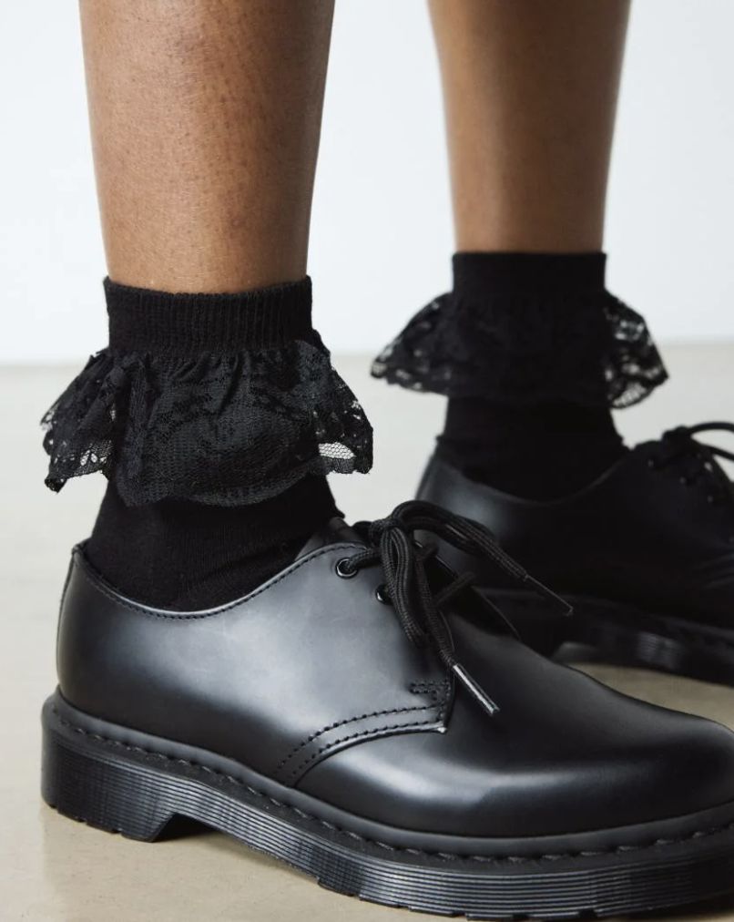 DR MARTENS FRILL SOCK BLACK ORGANIC COTTON BLEND - BLACK