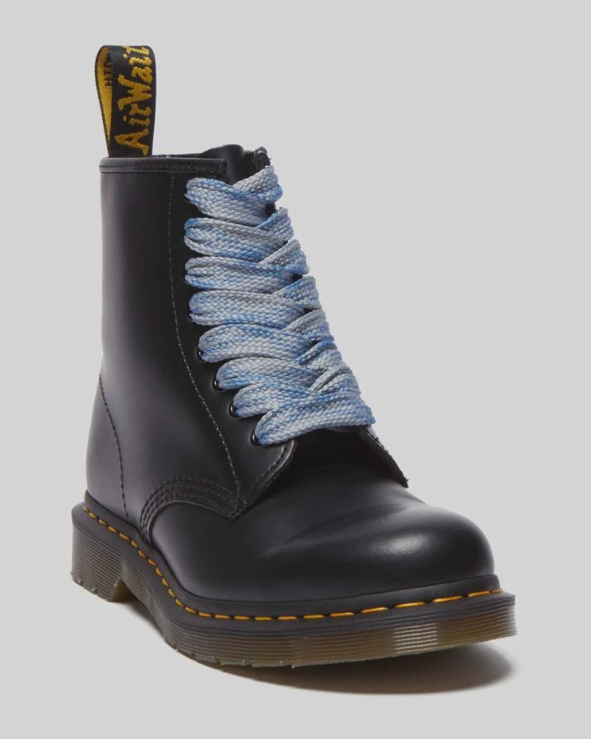 DR MARTENS 140CM FLAT LACE ULTIMATE GREY POLYESTER &amp; STEEL BLUE ULTIMATE GREY