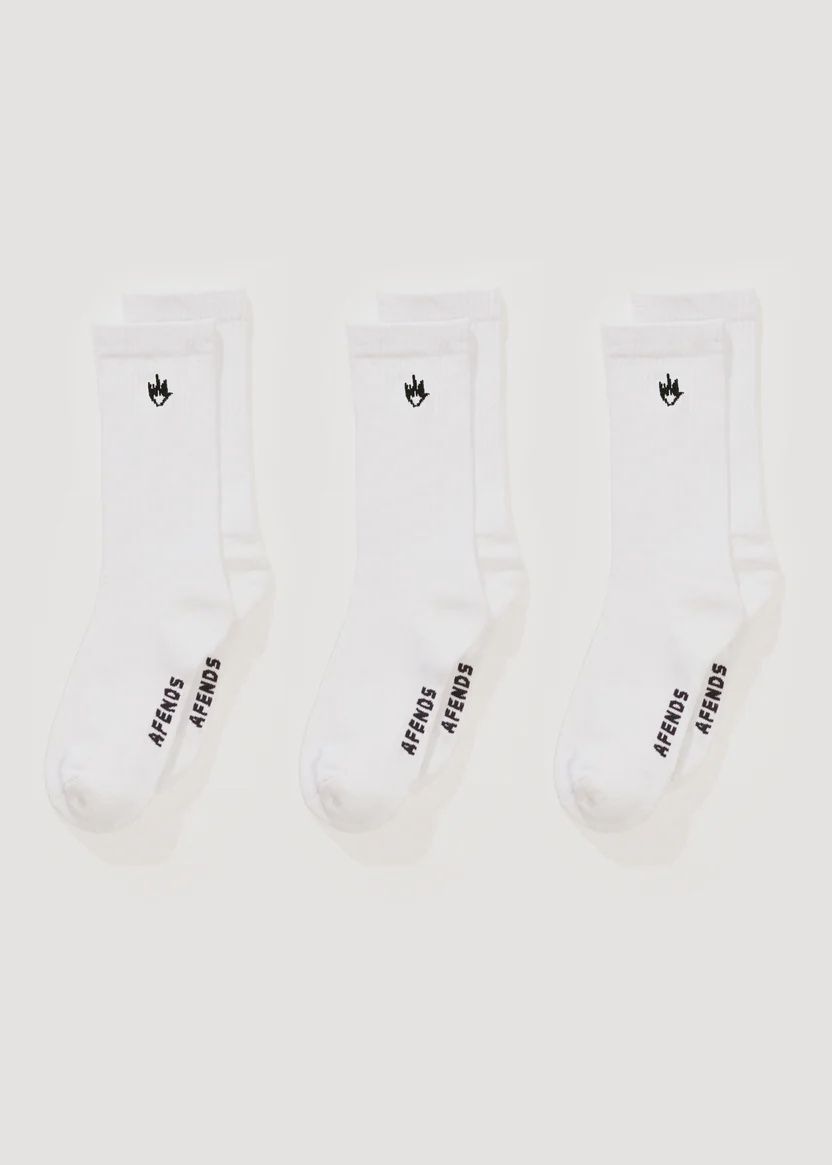 AFENDS MENS FLAME SOCKS - 3 PACK - WHITE