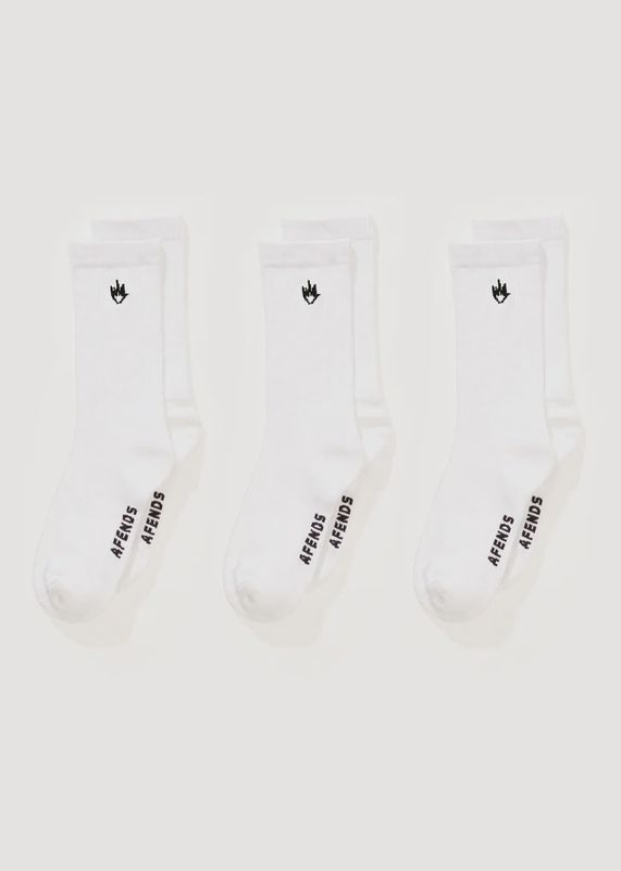 AFENDS MENS FLAME SOCKS - 3 PACK - WHITE