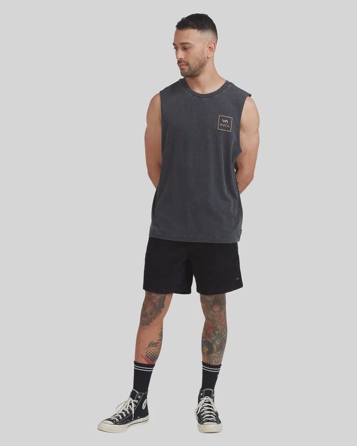 RVCA MENS VA ALL THE WAYS MUSCLE- BLACK ACID