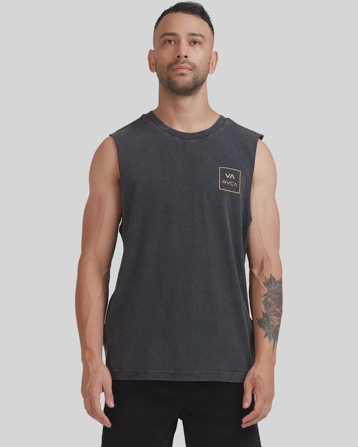 RVCA MENS VA ALL THE WAYS MUSCLE- BLACK ACID
