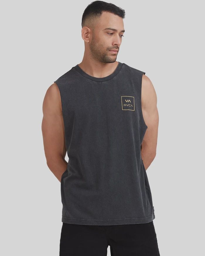 RVCA MENS VA ALL THE WAYS MUSCLE- BLACK ACID