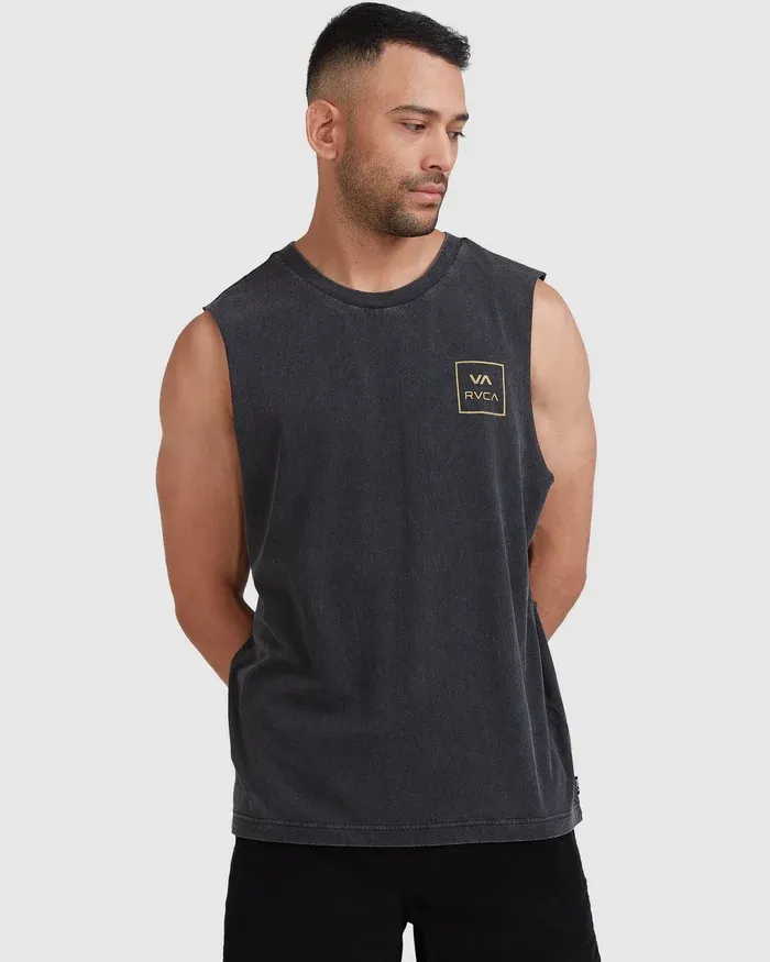 RVCA MENS VA ALL THE WAYS MUSCLE- BLACK ACID