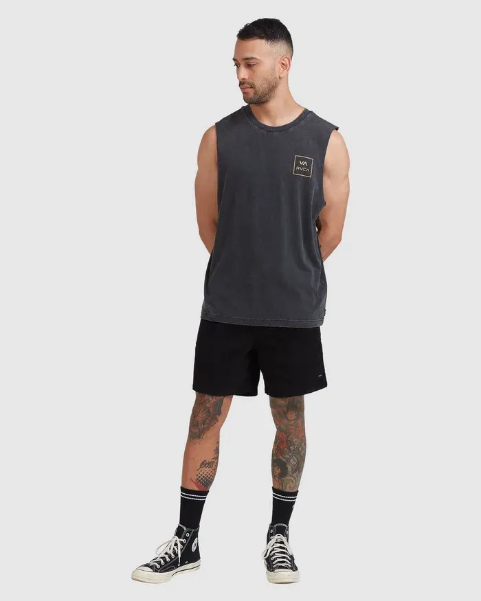RVCA MENS VA ALL THE WAYS MUSCLE- BLACK ACID