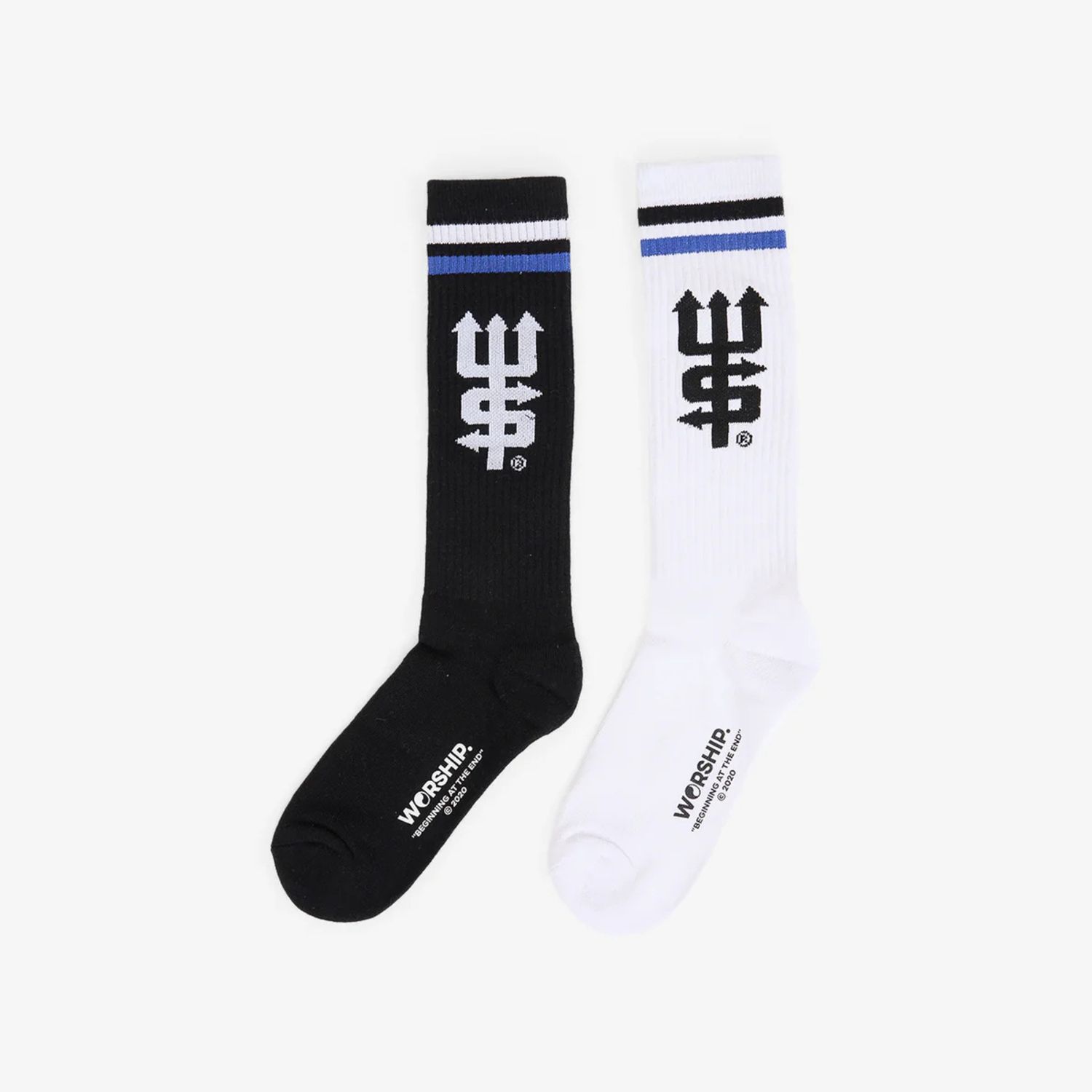 WORSHIP MENS  FEVER LONG SOCK 2 PACK- WHITE/BLACK