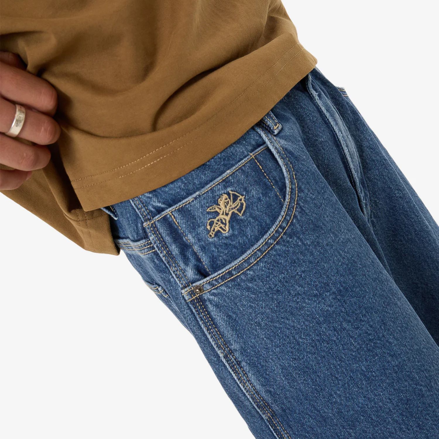 WORSHIP MENS BIG DAWG JEAN SHORT - WORN BLUE RINSE