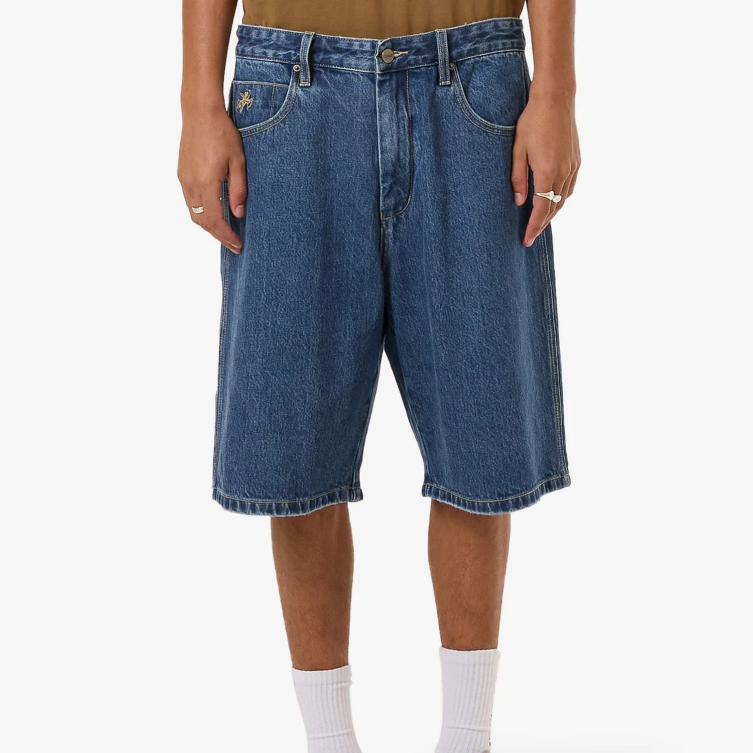WORSHIP MENS BIG DAWG JEAN SHORT - WORN BLUE RINSE