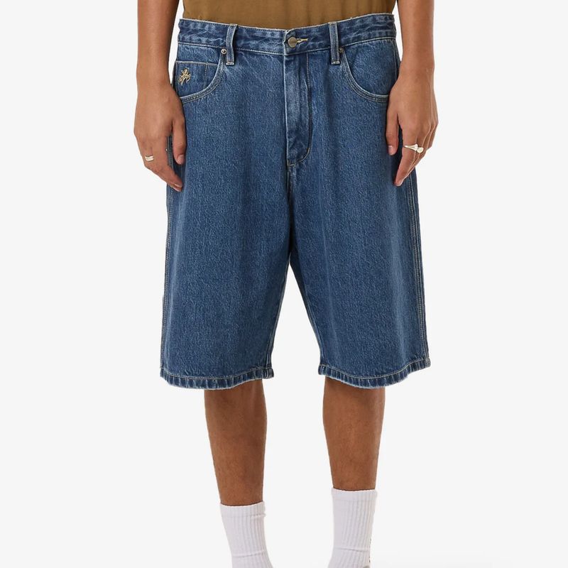 WORSHIP MENS BIG DAWG JEAN SHORT - WORN BLUE RINSE