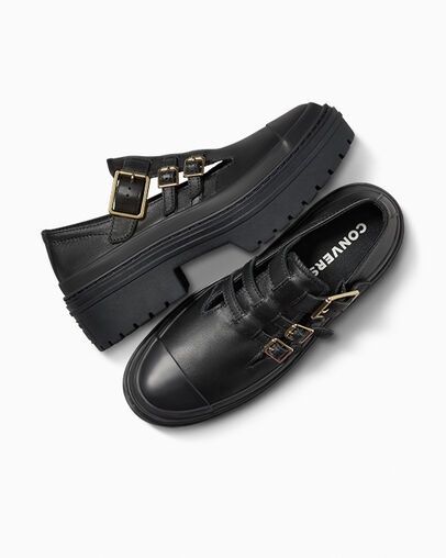 CONVERSE LADIES CT LUGGED HEEL MJ LOW - BLACK/BLACK/GOLD