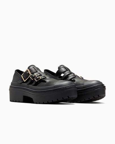 CONVERSE LADIES CT LUGGED HEEL MJ LOW - BLACK/BLACK/GOLD