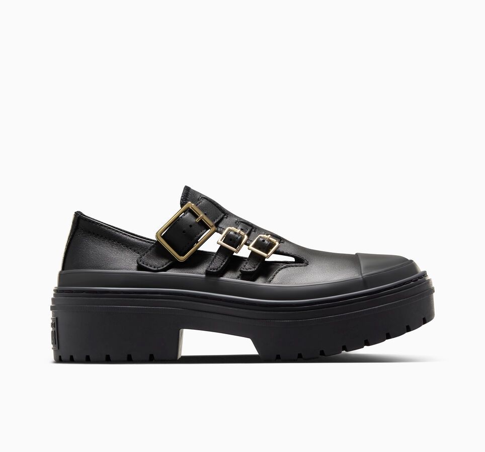 CONVERSE LADIES CT LUGGED HEEL MJ LOW - BLACK/BLACK/GOLD