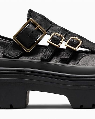 CONVERSE LADIES CT LUGGED HEEL MJ LOW - BLACK/BLACK/GOLD