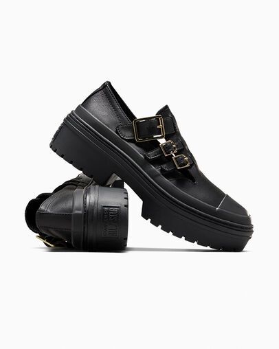 CONVERSE LADIES CT LUGGED HEEL MJ LOW - BLACK/BLACK/GOLD
