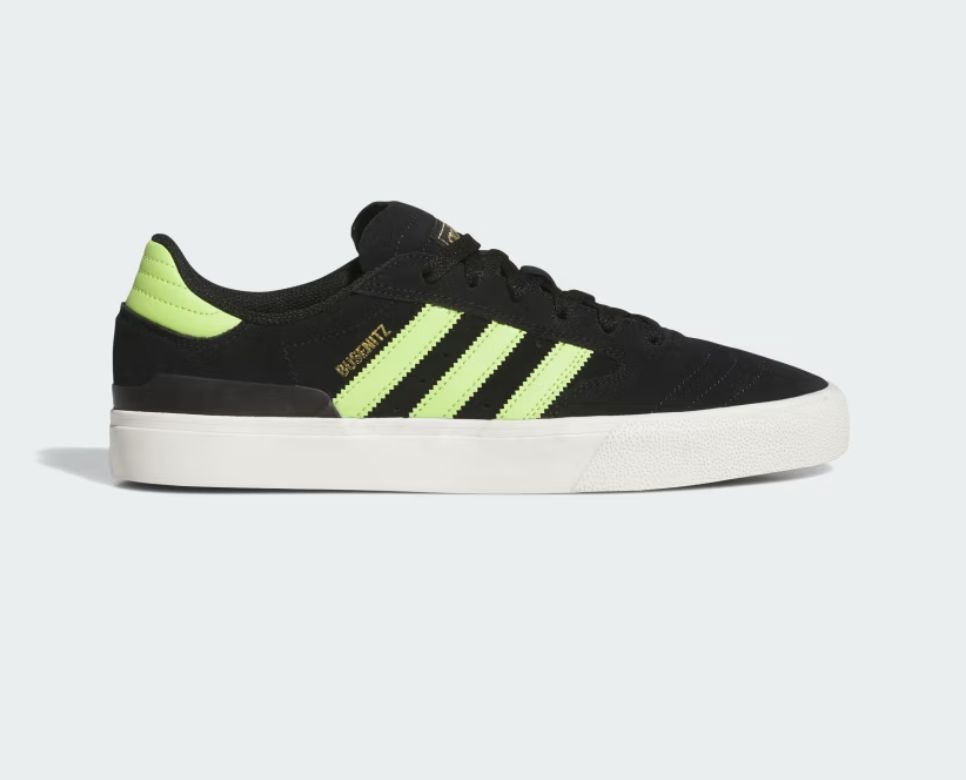 ADIDAS BUSENITZ VULC II SHOES- CBLACK/SSLIME/GOLDMT