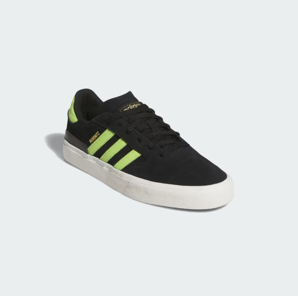 ADIDAS BUSENITZ VULC II SHOES- CBLACK/SSLIME/GOLDMT