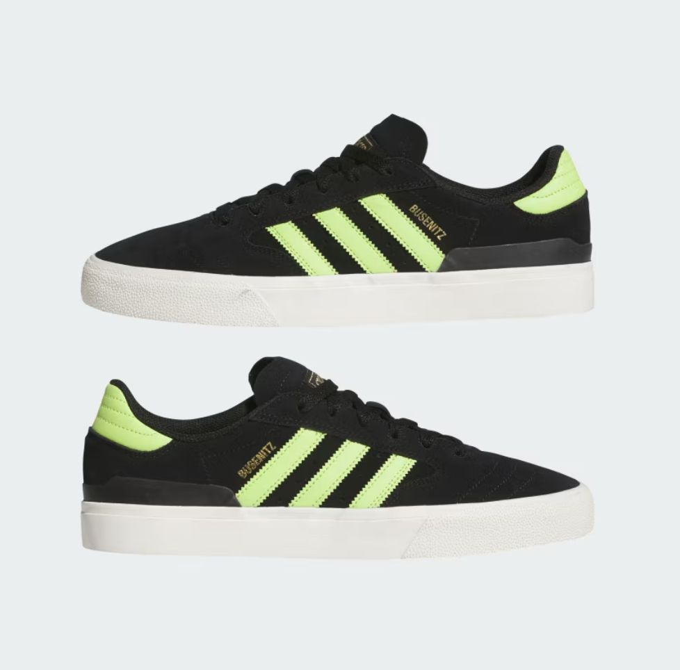 ADIDAS BUSENITZ VULC II SHOES- CBLACK/SSLIME/GOLDMT