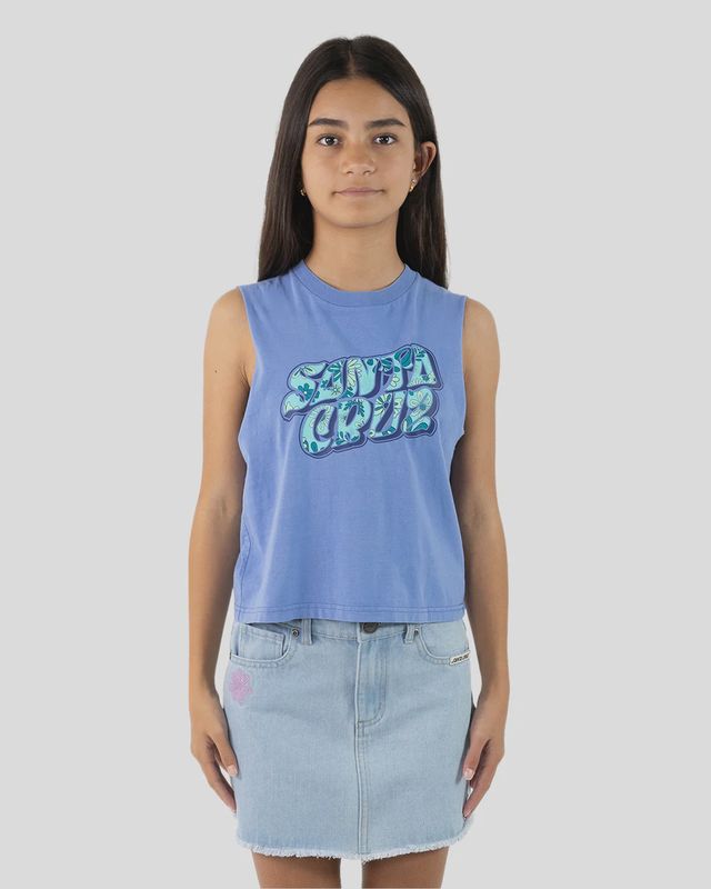SANTA CRUZ GIRLS VIBES FILL FRONT MUSCLE CROP- BLUE