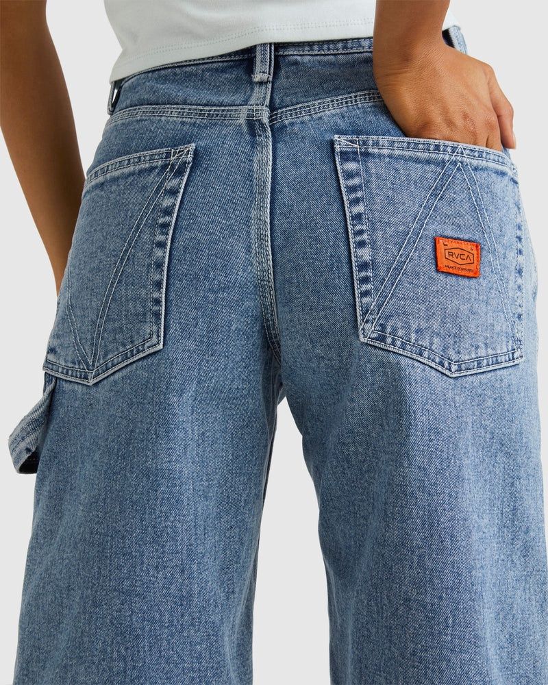 RVCA LADIES CHAINMAIL DENIM SHORT - BROKEN BLUE WASH