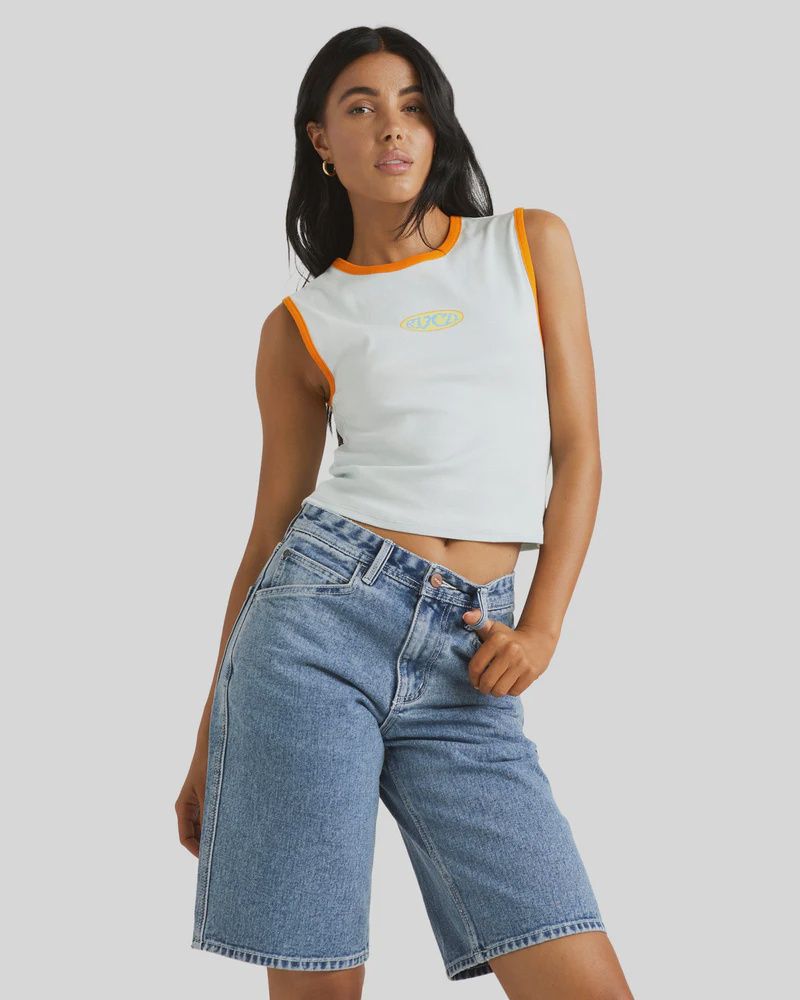 RVCA LADIES CHAINMAIL DENIM SHORT - BROKEN BLUE WASH