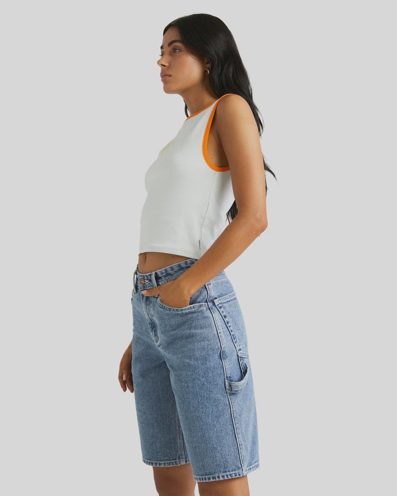 RVCA LADIES CHAINMAIL DENIM SHORT - BROKEN BLUE WASH
