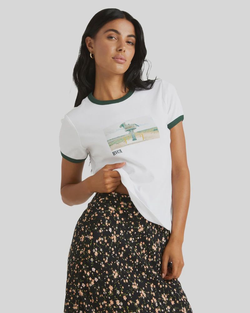 RVCA LADIES ROSWELL SHRUNKEN S/S TEE - WHITE