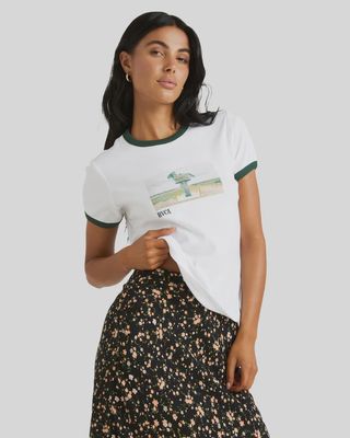 RVCA LADIES ROSWELL SHRUNKEN S/S TEE - WHITE