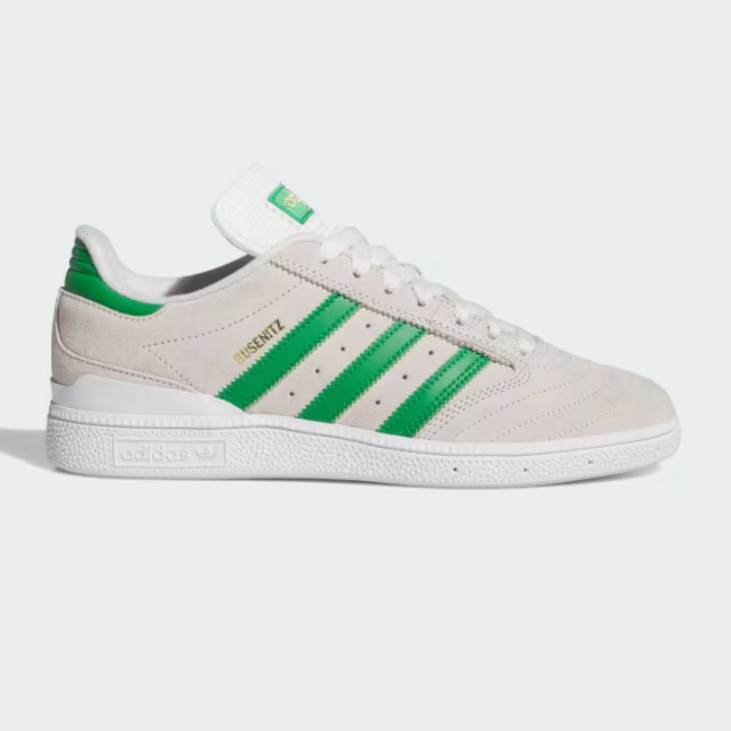 ADIDAS MENS BUSENITZ SHOE -  CRYSTAL WHITE/GREEN/GOLD METALLIC