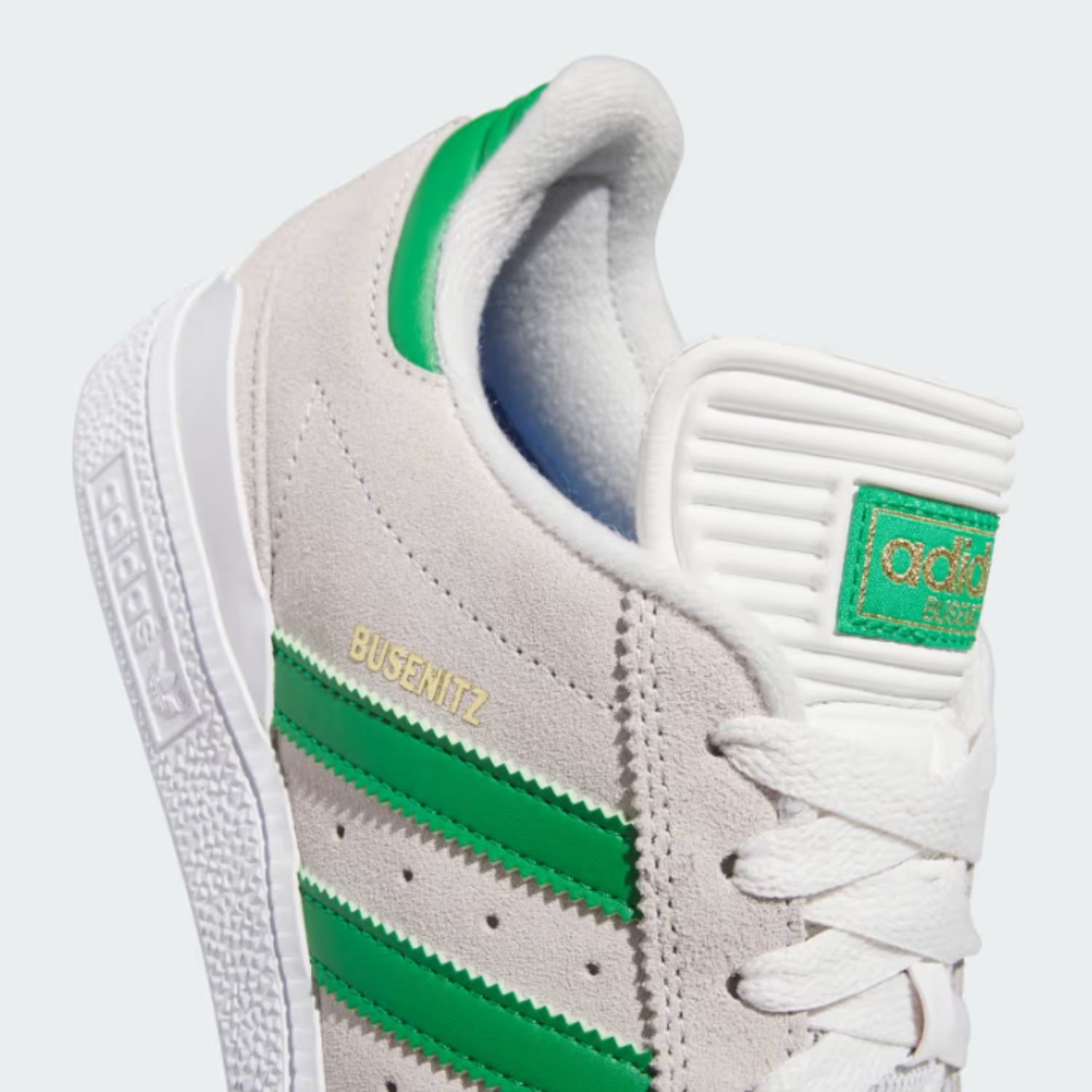 ADIDAS MENS BUSENITZ SHOE -  CRYSTAL WHITE/GREEN/GOLD METALLIC