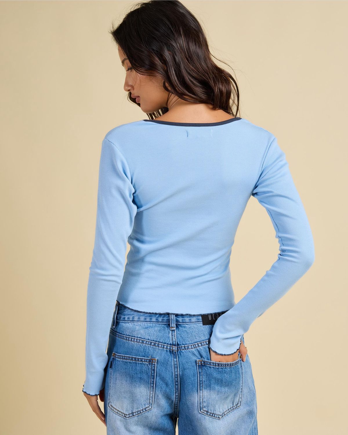 RIPCURL LADIES TEXTURED LS TOP - MID BLUE