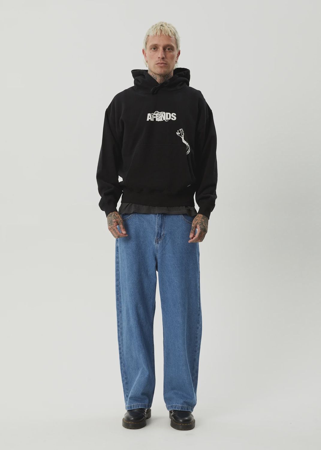 AFENDS MENS TREAD RECYCLED BOXY PULL ON HOOD - BLACK