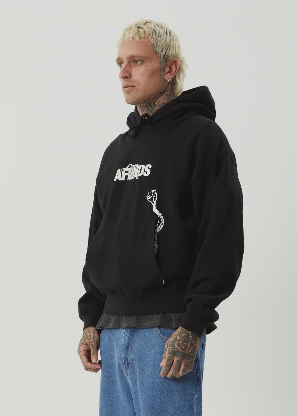 AFENDS MENS TREAD RECYCLED BOXY PULL ON HOOD - BLACK
