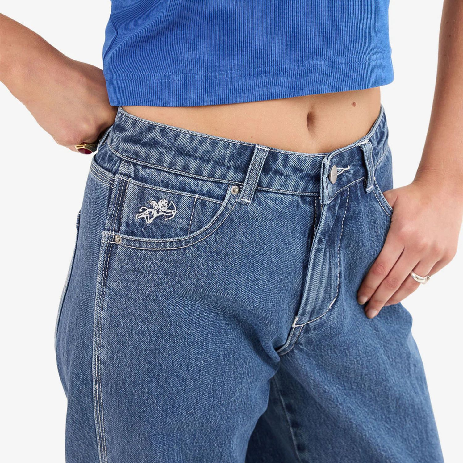 WORSHIP WOMENS SLOUCHER JEAN - STEADY MID BLUE